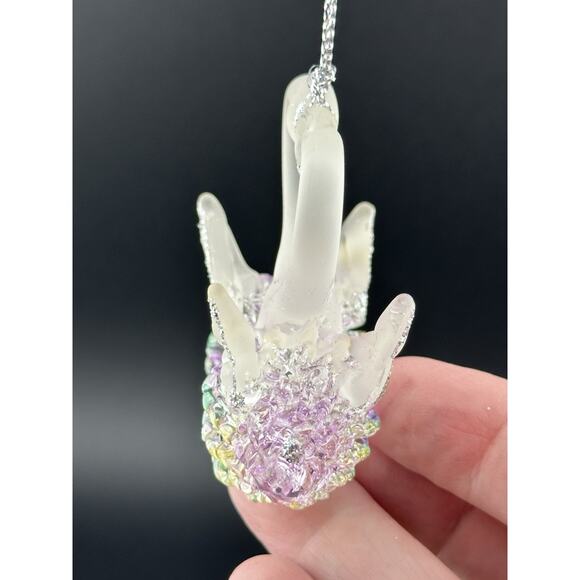 Vintage Hand Spun Glass Pair of Swans Ornament 2.5" 1990s Original Box - Picture 6 of 9